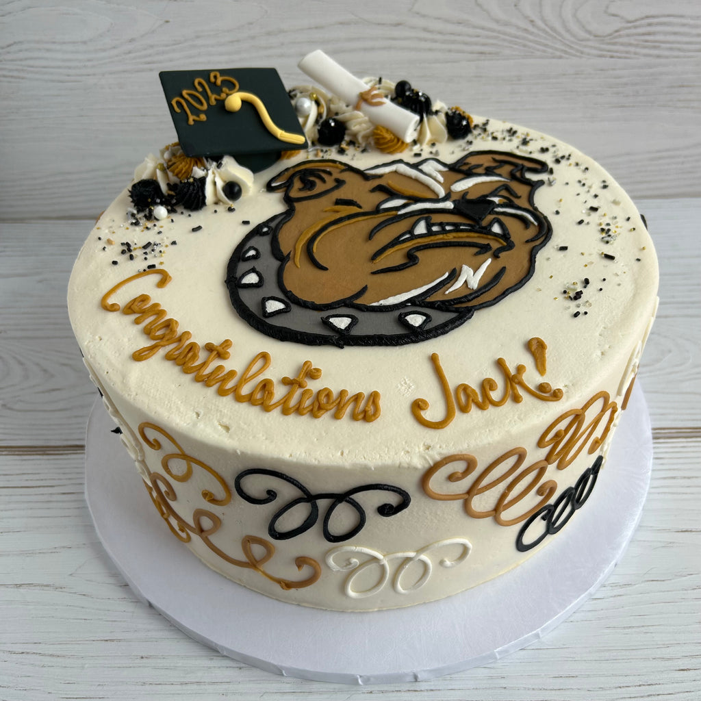 Bryant University Bulldog Logo Graduation Cake