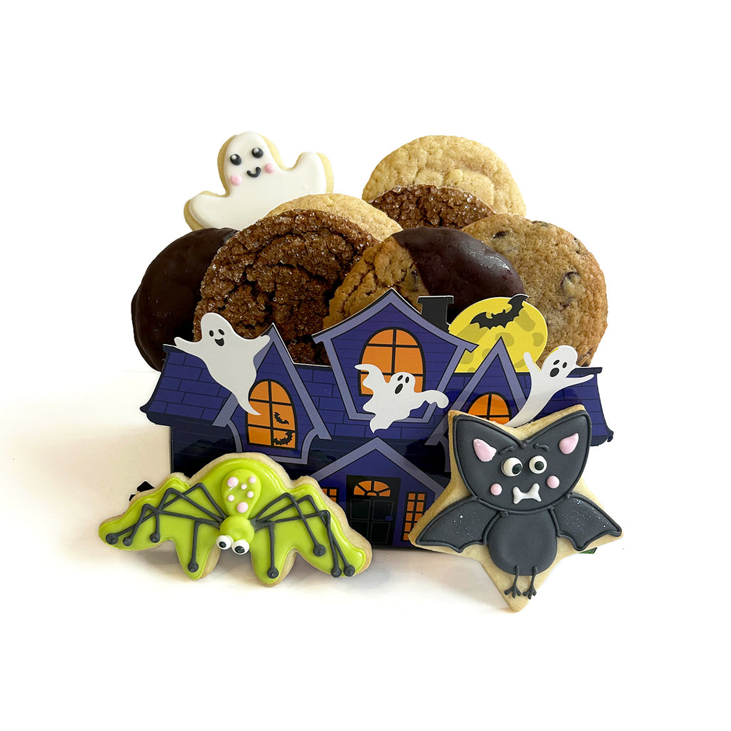 Haunted House with Spider, Bat and Ghost Cookies
