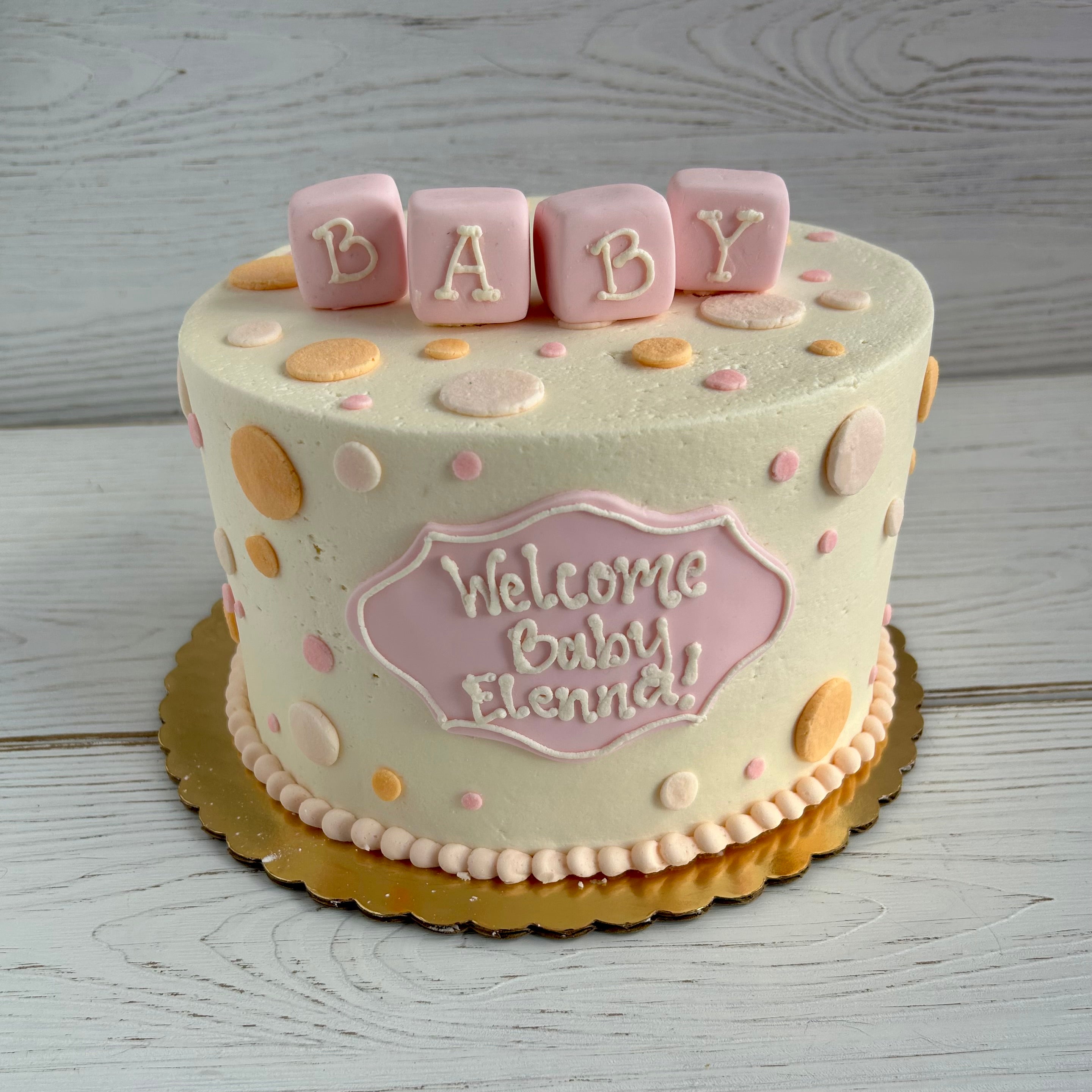 Welcome Baby with Fondant Blocks and Plaque Cake