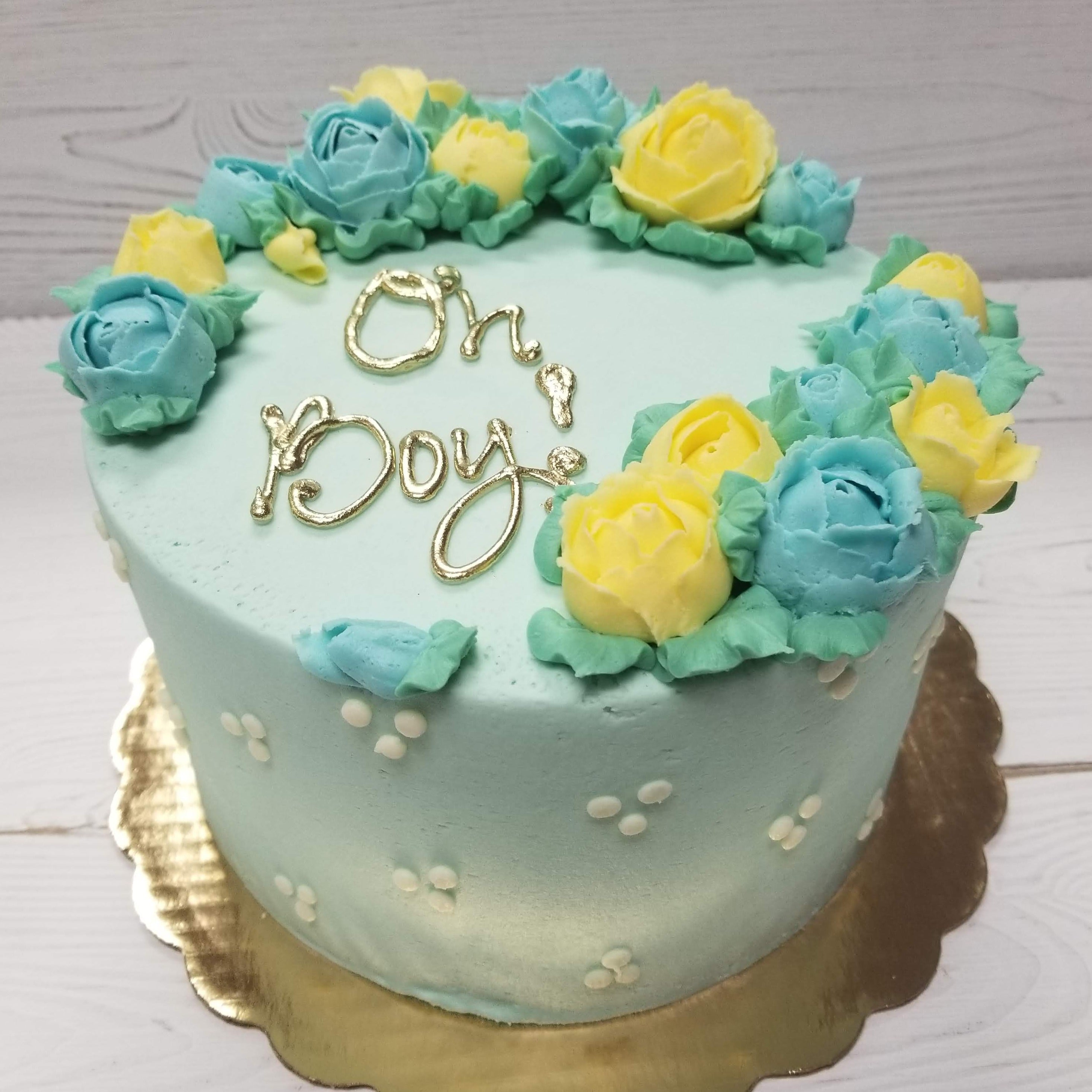 Welcome Baby with Pink or Blue Tea Roses Cake