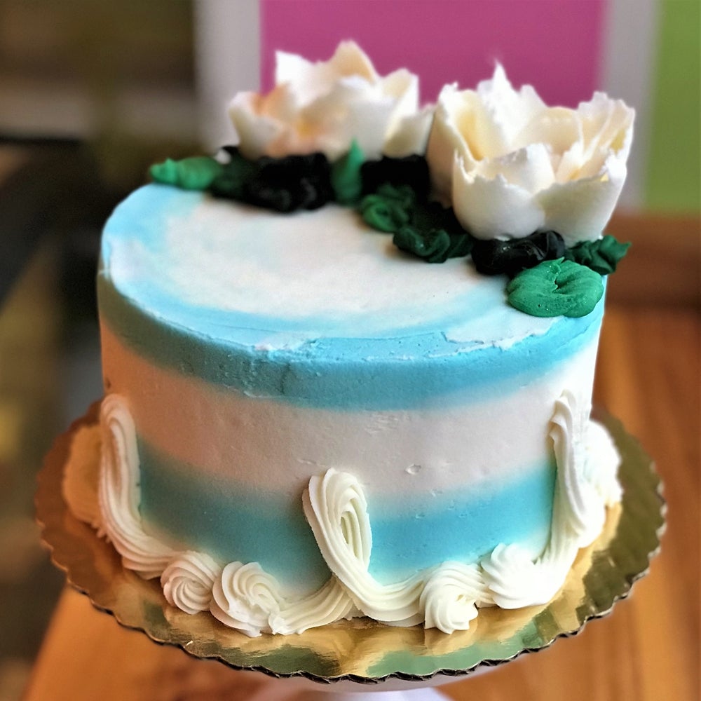 Blue Cake with Flowers - VEGAN