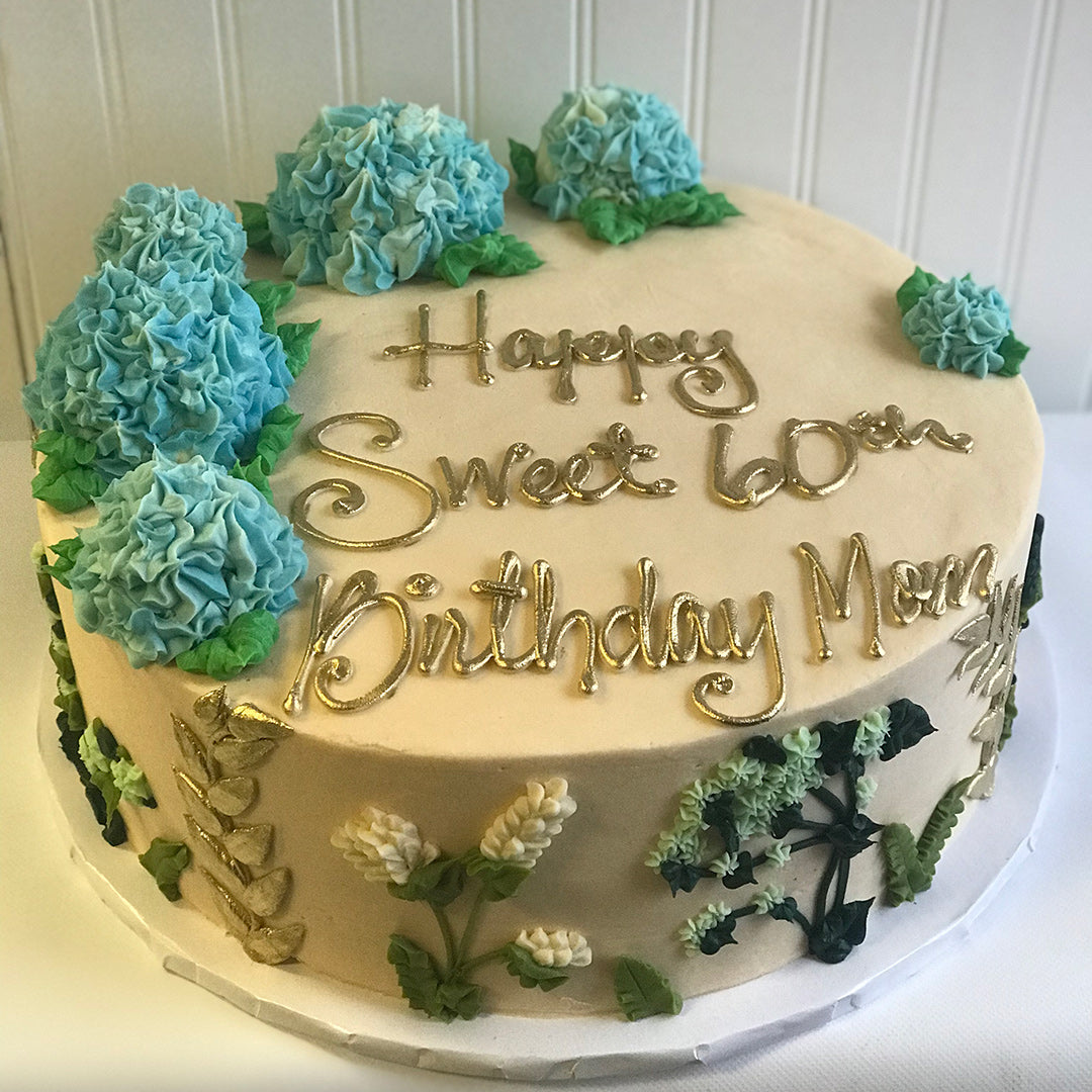 Blue Hydrangeas and Ferns Cake