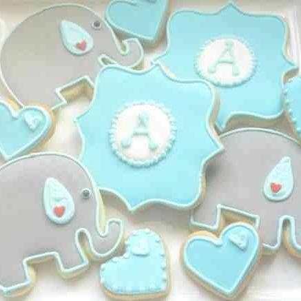 Baby Elephants, Hearts and Plaques Sugar Cookies