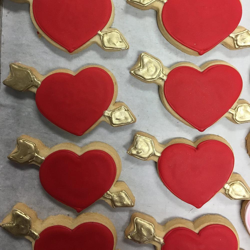 Red and Gold Heart Sugar Cookies