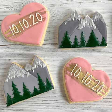 Hearts and Mountains with Event Date and Gold Accents Sugar Cookie Set