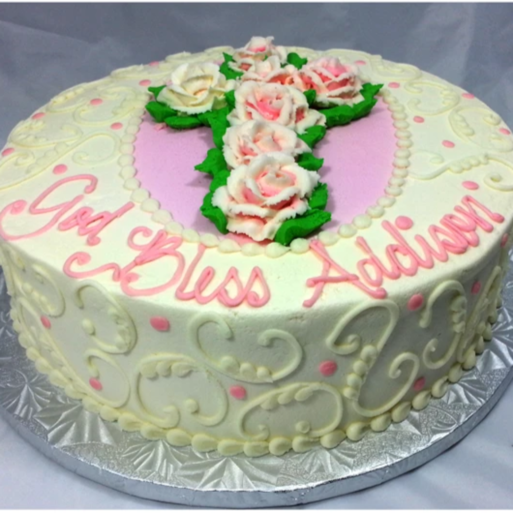 Cross Roses with Pink Background Cake