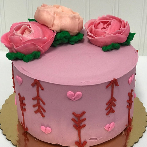 Pink Roses, Hearts and Arrows Cake - VEGAN