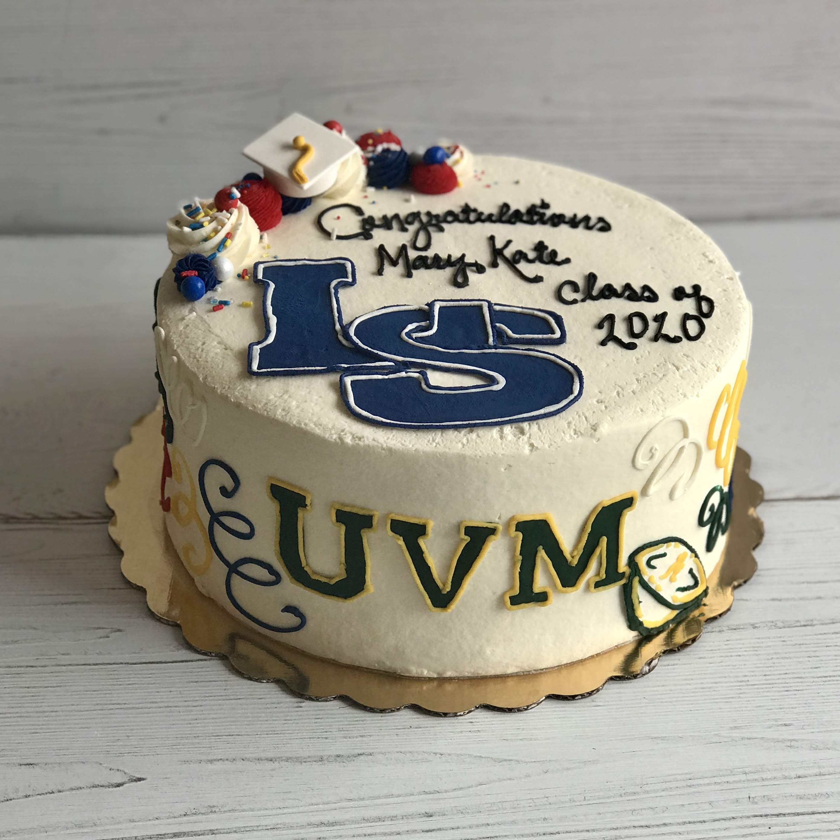 Graduation Logos Cake (Lincoln Sudbury and UVM)