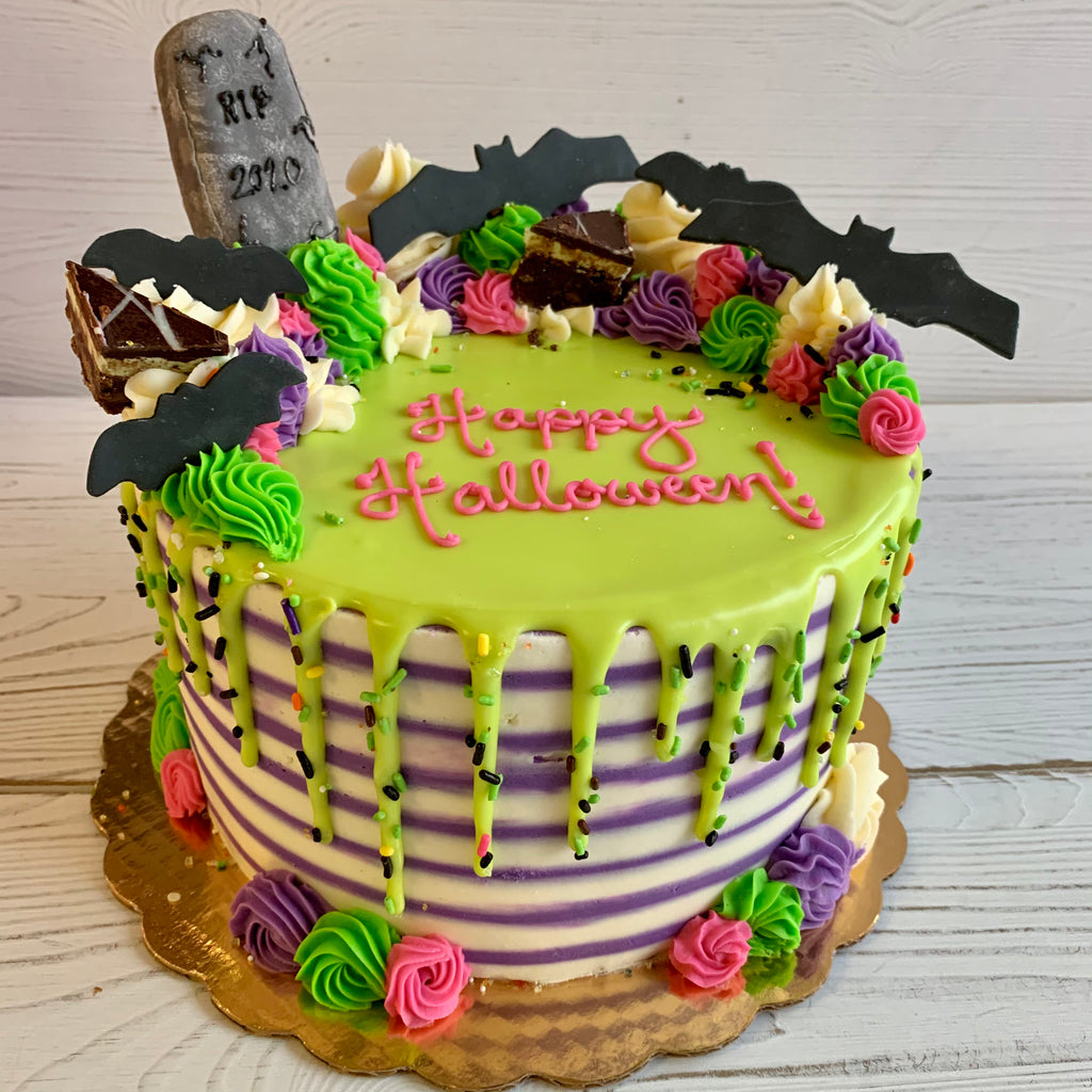 Bats and Grave Halloween Drip Cake