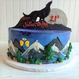 Wolf Howling at the Moon with Mountains Cake