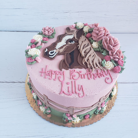 Horse and Flowers Birthday Cake