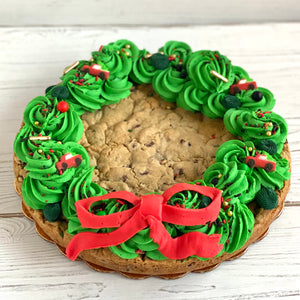 Decorated Wreath Chocolate Chip Cookie Cake